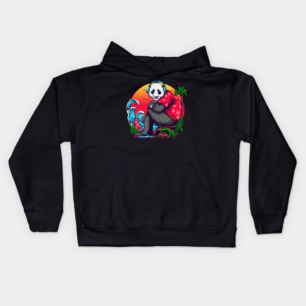 Panda Chill at the Beach Illustration Kids Hoodie by Invectus Studio Store